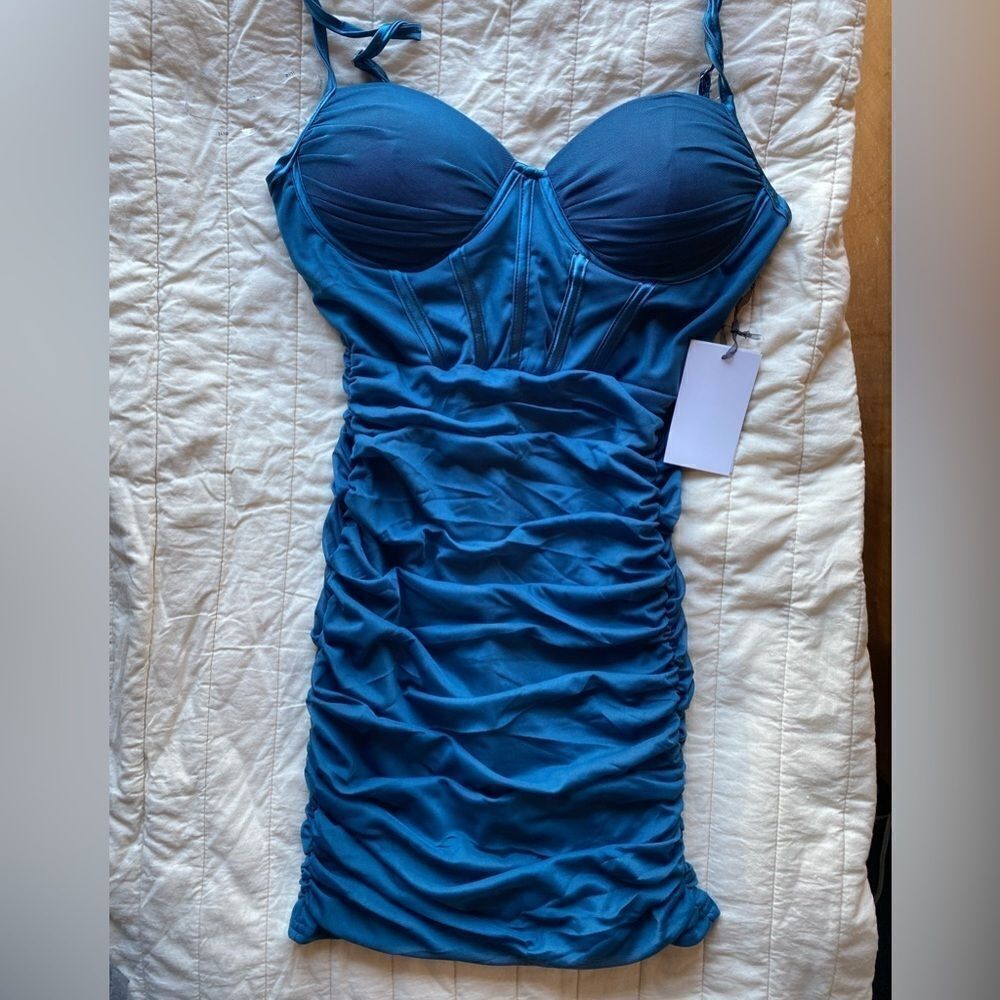 Iris mini dress women’s blue top corset type ruched New